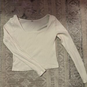 Uniqlo Women's Off-White Ribbed Long Sleeve Top
